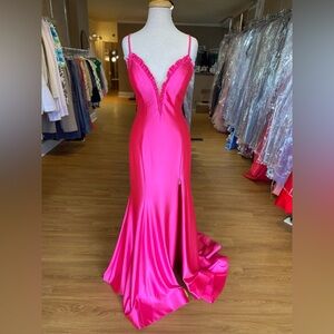 NWT Sherri Hill Hot Pink Ruffle  Prom Dress Gown